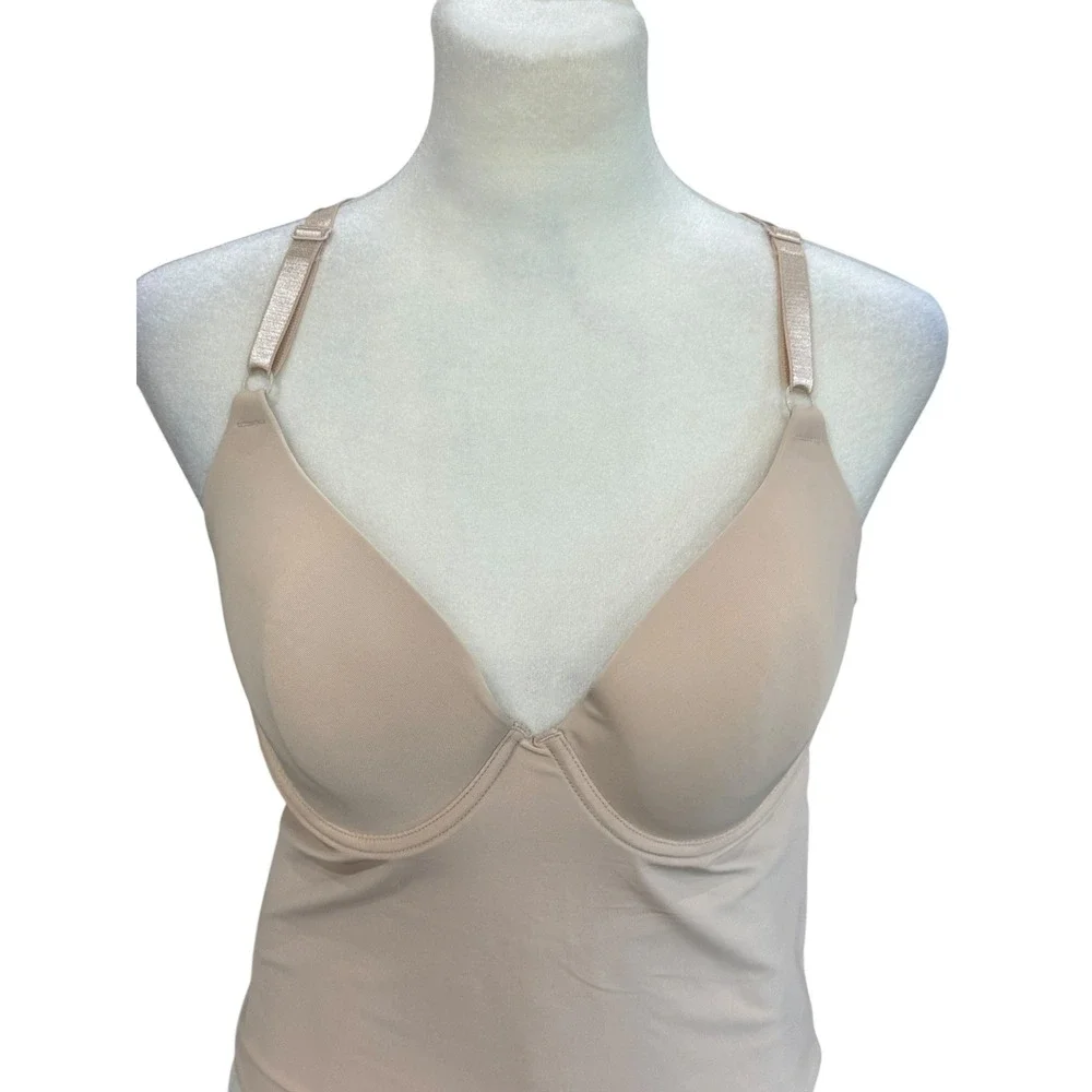 Victoria's Secret PINK Beige Longline Underwire Molded Cup‎ Bra 36C Nude Bustier